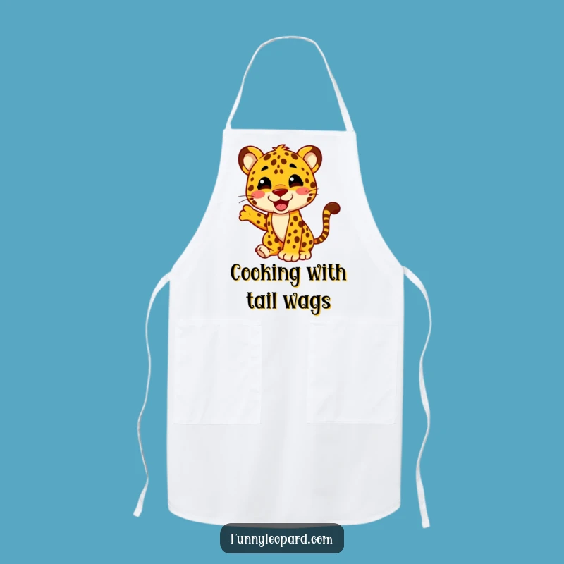 Funny Happy Leopard Tail Wag Apron: Joyful Kitchen Fun