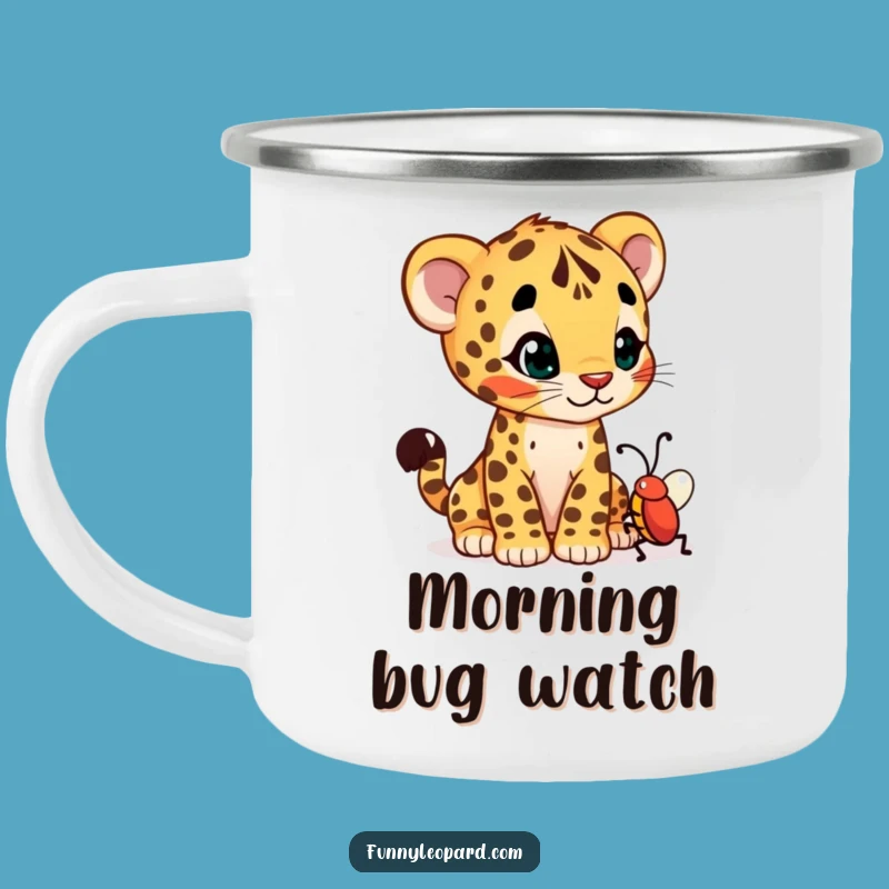 Funny Curious Leopard Cub Camping Mug: Explore & Sip!