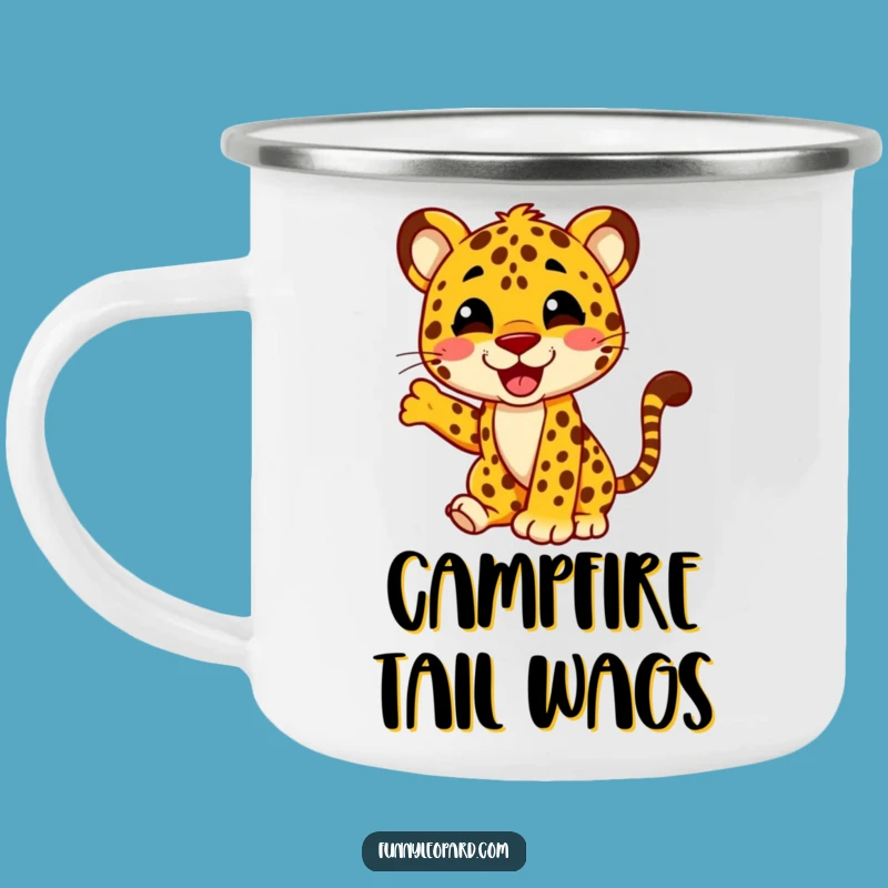 Funny Happy Leopard Tail Wag Camping Mug: Joyful Adventures