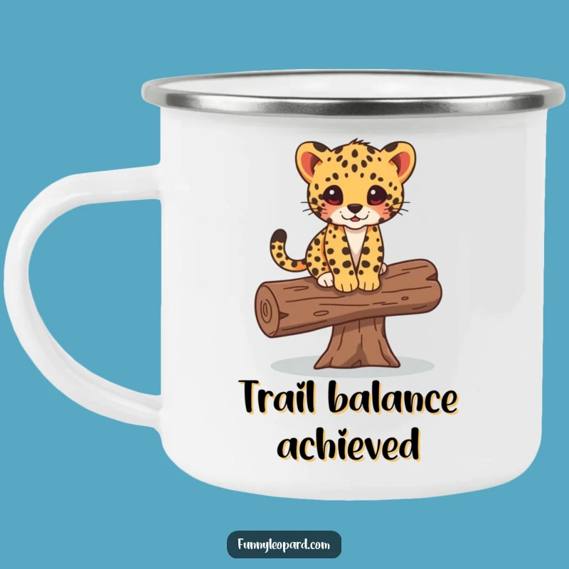 Funny Leopard Cub Balancing Log Camping Mug: Adventure Balance