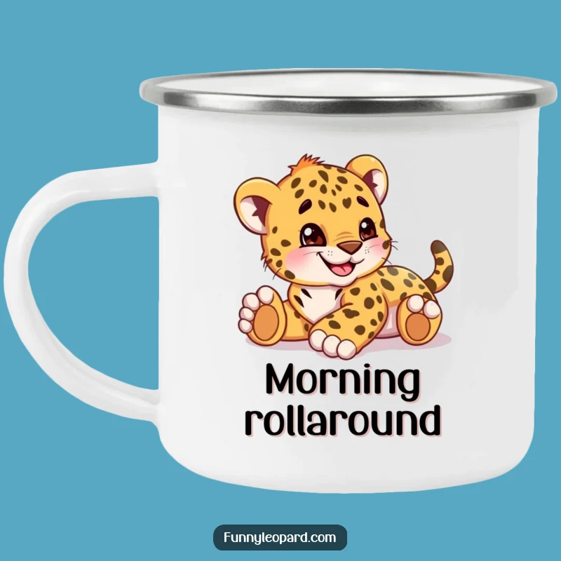 Funny Leopard Cub Rolling Camping Mug: Campfire Fun!