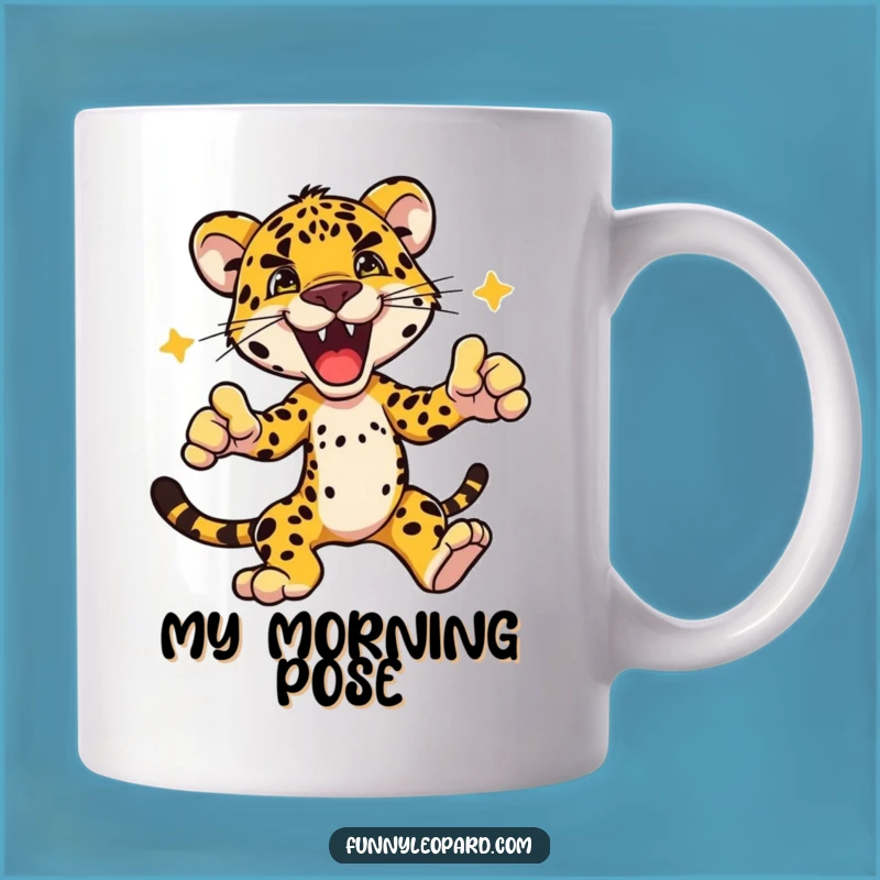 Funny Excited Leopard Pose Mug: Dynamic Animal Power Gift