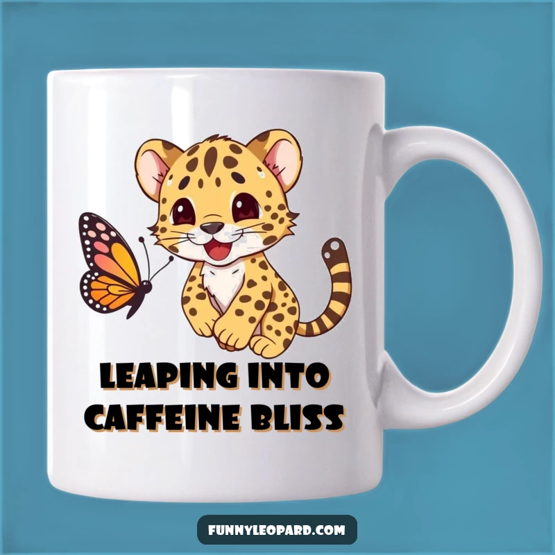 Funny Leopard Cub Pouncing Butterfly Mug: The Perfect Joyful Gift!