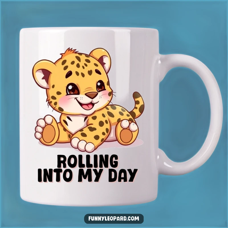 Funny Leopard Cub Rolling Mug: Grinning Fun Gift!