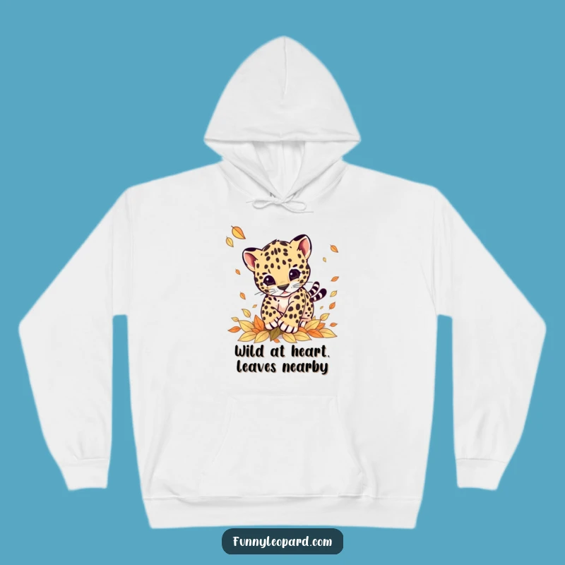Cozy Funny Leopard Cub Pouncing Leaves Hoodie: Warm Animal Gift