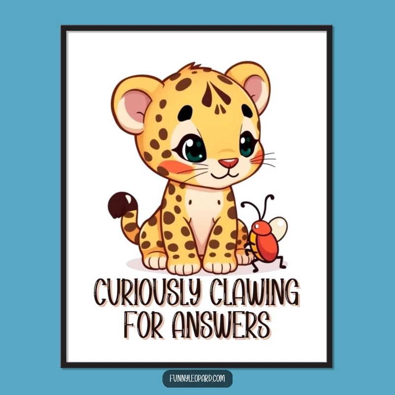 Free Printable Wall Art: Curious Leopard Cub Funny Downloadable Art for Kids Rooms