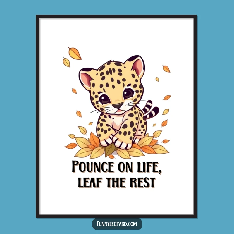 Funny Free Printable Wall Art: Cub Pouncing Leaves Joyful Animal Decor
