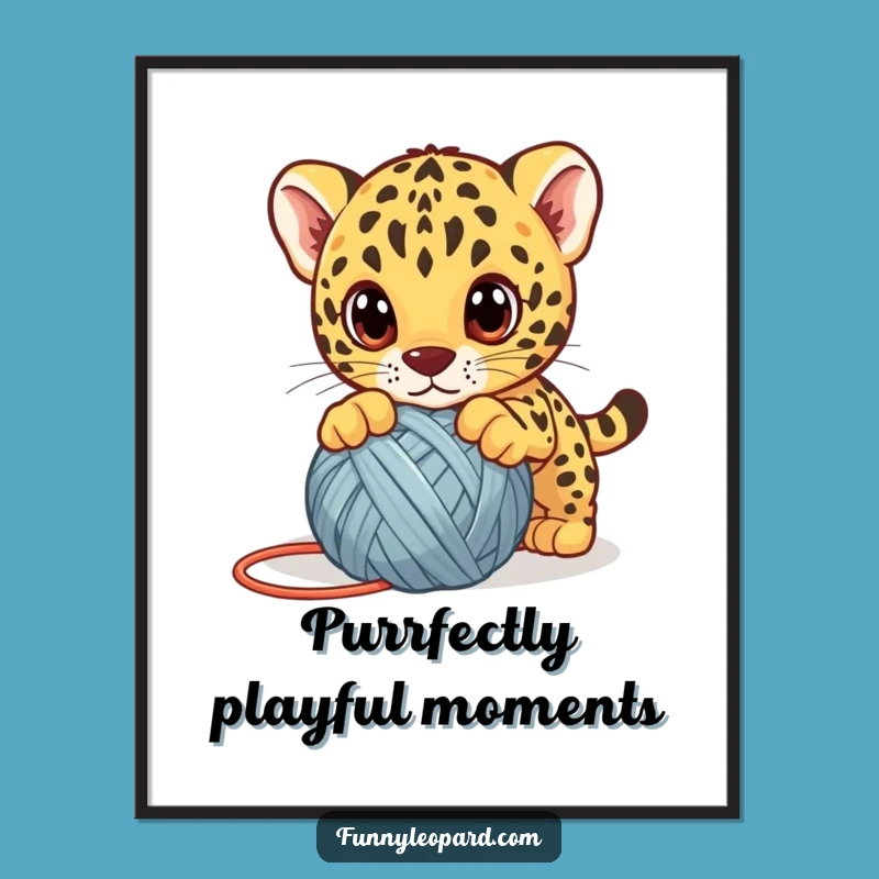 Free Printable Wall Art: Leopard Cub Pouncing Yarn, Cute Downloadable Decor
