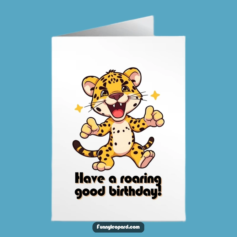 Dynamic Free Printable Birthday Card: Excited Leopard Striking a Pose