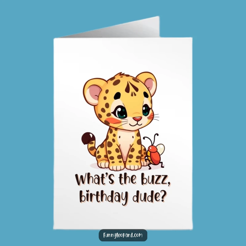 Free Printable Birthday Card: Curious Leopard Cub Funny Downloadable Gift for Kids