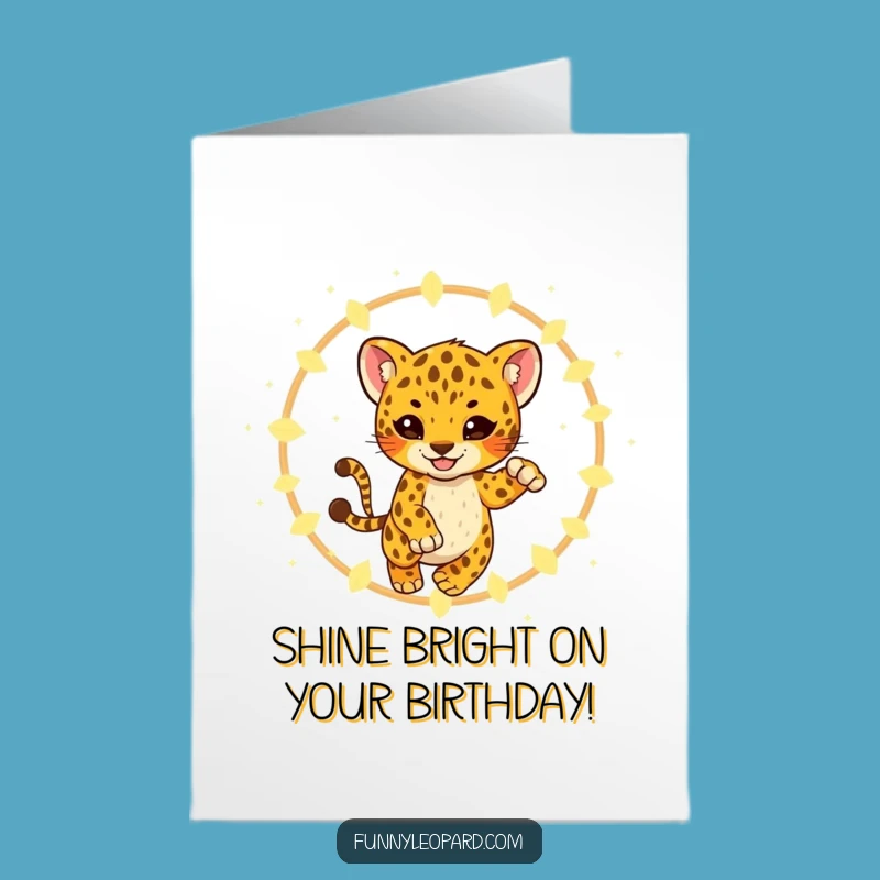 Free Printable Birthday Card: Playful Leopard Fireflies Funny Downloadable Gift