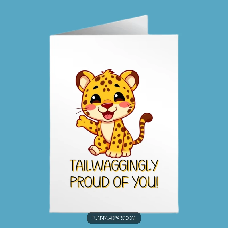 Free Printable Congrats Card: Leopard Tail Wagging in Celebration