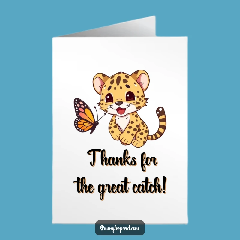 Free Printable Thank You Card: Pouncing Leopard Cub Funny Downloadable Gift